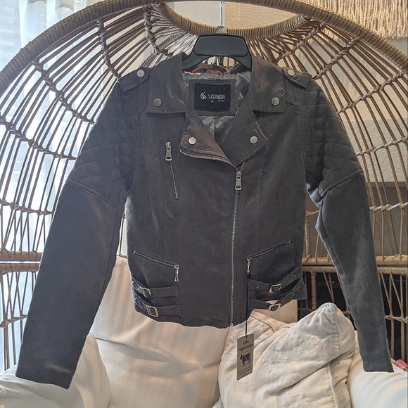 Supernova vegan leather gray suade feel moto jacket - Picture 1 of 11